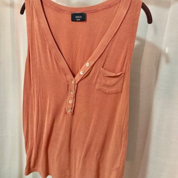 Vici Burnt Orange Ribbed Henley Tank Top - Picture 3 of 3
